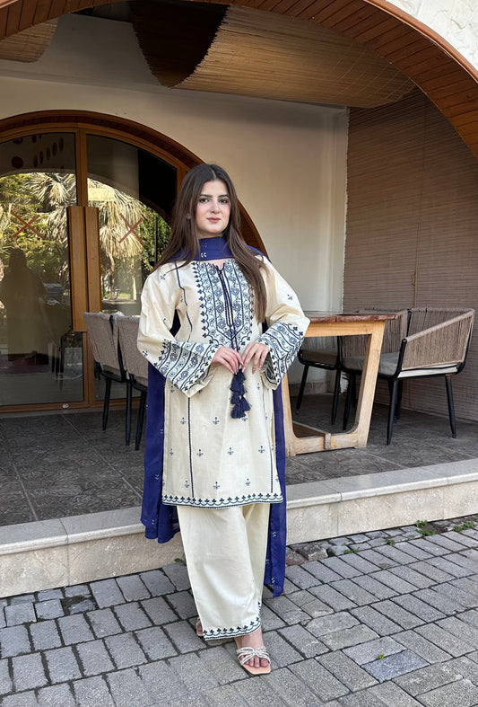 ESHAL Pure Lawn Embroidered 3 Piece Dress – LF-ES-010