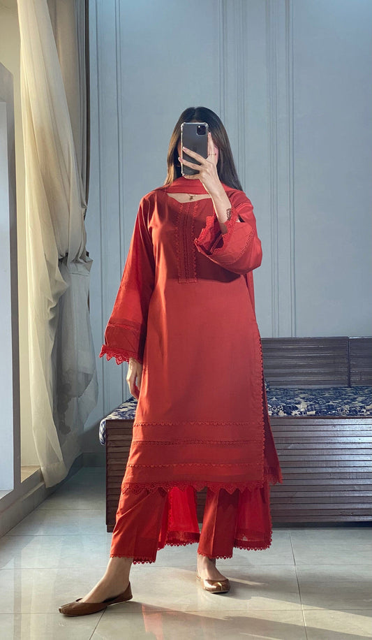 FRYA Cotton 3 Piece Suit with Lace Detailing – LF-FR-041