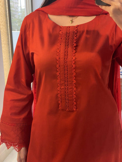 FRYA Cotton 3 Piece Suit with Lace Detailing – LF-FR-041