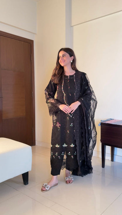 HASEEN Pure Lawn Embroidered 3 Piece Dress – LF-HS-013