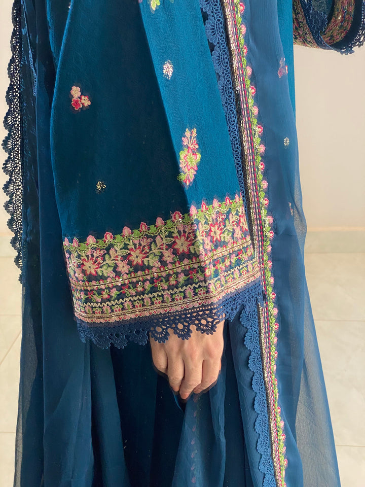 KAJAL Pure Lawn Embroidered 3 Piece Dress – LF-KJ-030