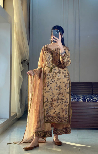 MEHREEN Printed Slub Cambric 3 Piece Dress – LF-MH-040