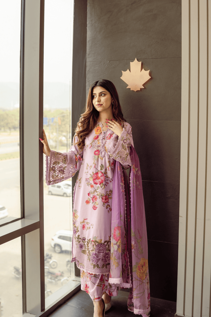 Rubab Pure Lawn Embroidered 3 Piece Dress – LF-RB-005