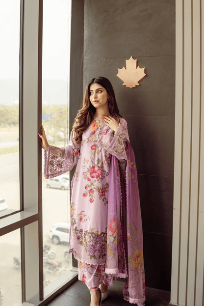 Rubab Pure Lawn Embroidered 3 Piece Dress – LF-RB-005