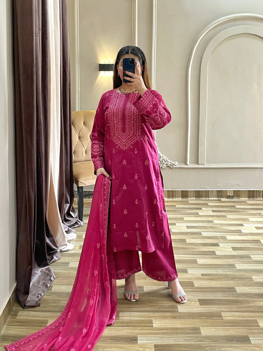 SAIMA Pure Lawn Embroidered 3 Piece Dress – LF-SM-023