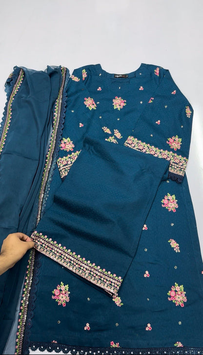 KAJAL Pure Lawn Embroidered 3 Piece Dress – LF-KJ-030