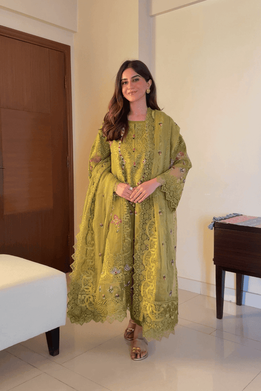 HASEEN Pure Lawn Embroidered 3 Piece Dress – LF-HS-013