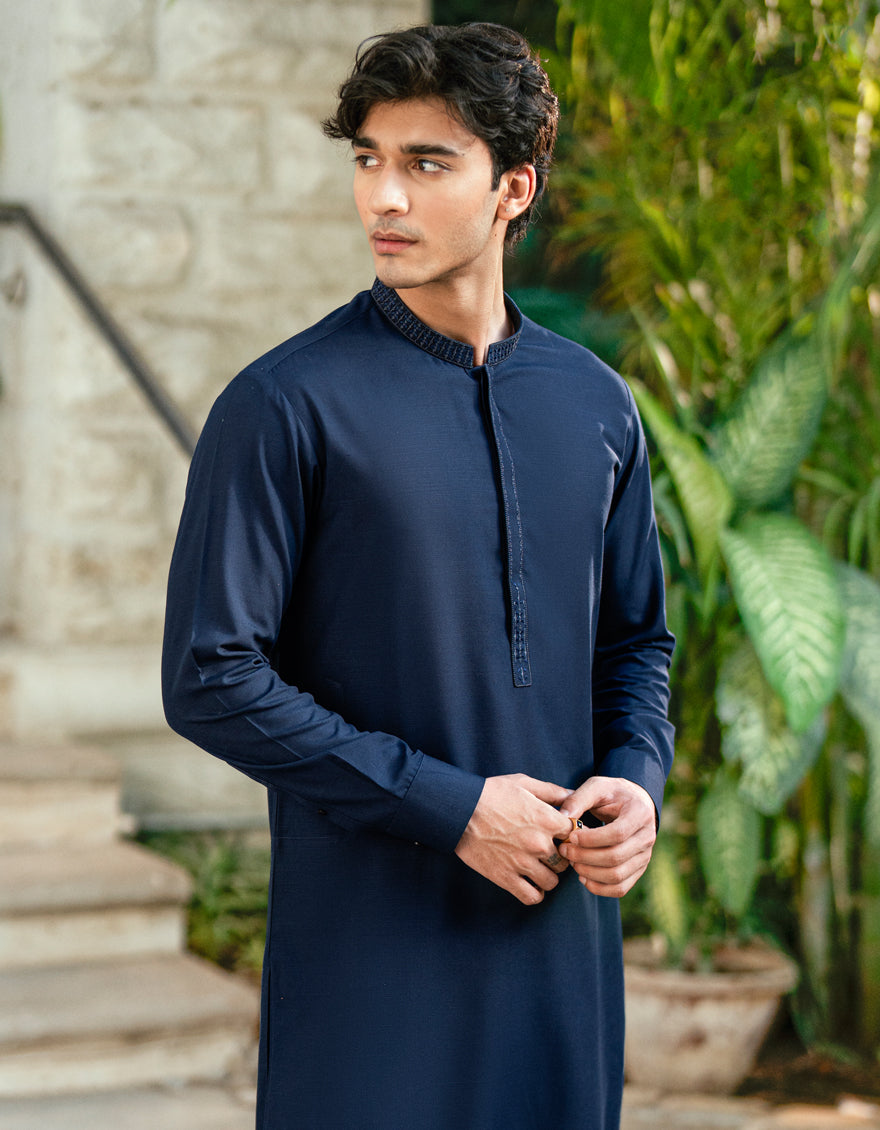 Blended Navy Blue Shalwar Kameez - SK001