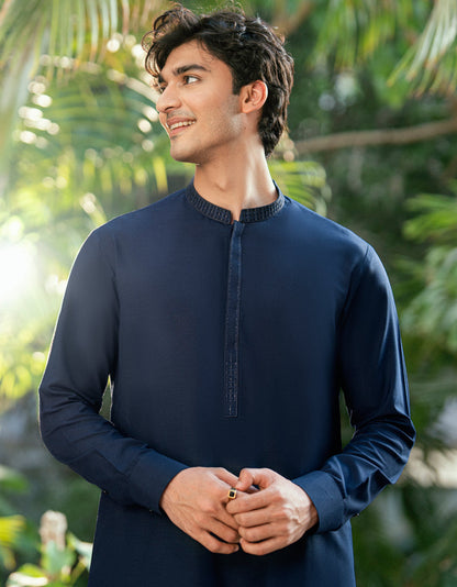Blended Navy Blue Shalwar Kameez - SK001