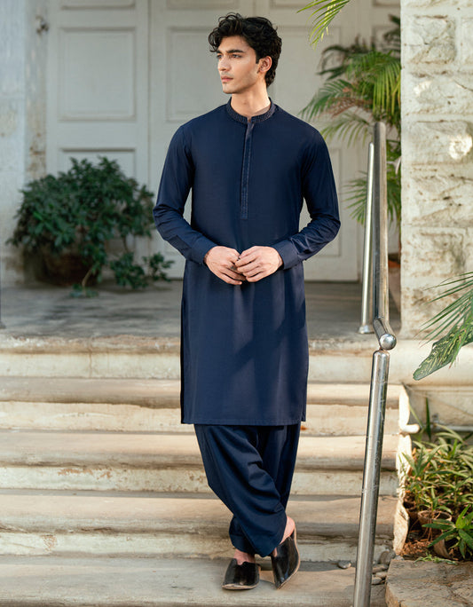 Blended Navy Blue Shalwar Kameez - SK001
