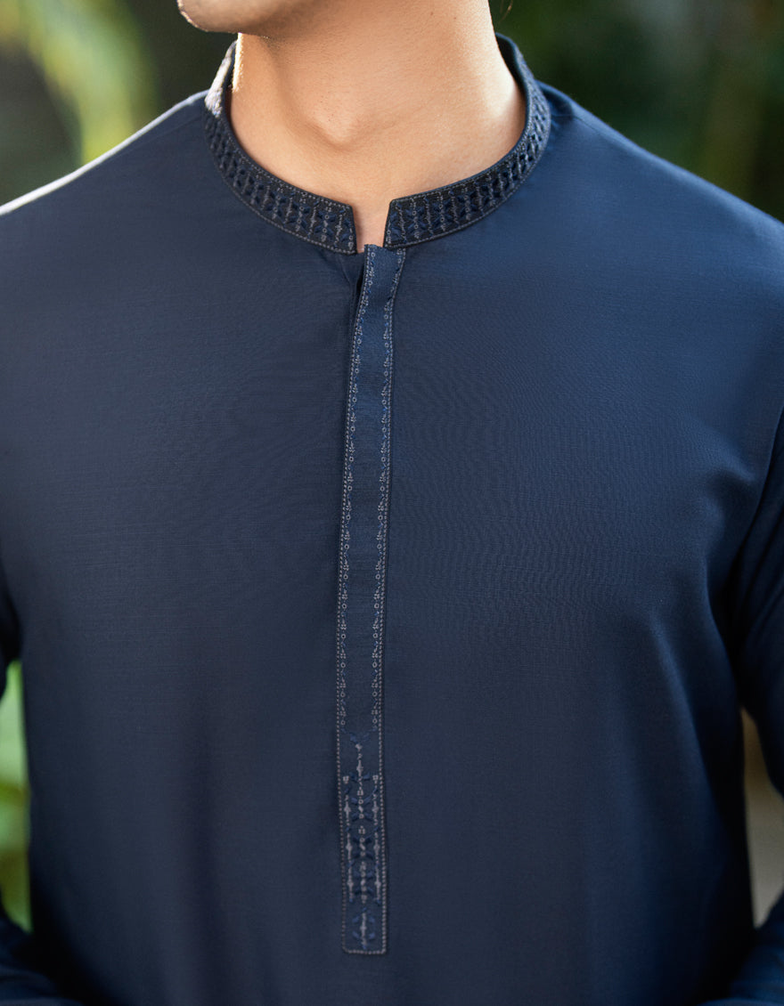 Blended Navy Blue Shalwar Kameez - SK001
