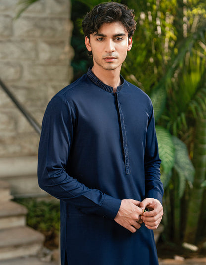 Blended Navy Blue Shalwar Kameez - SK001