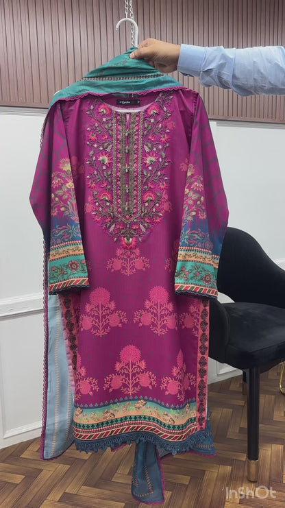 Meena Pure Lawn Embroidered 3 Piece Dress – LF-MN-003 (Copy)