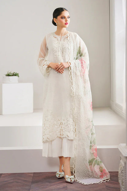Pure Organza Off White Embroidered Dress - WW286